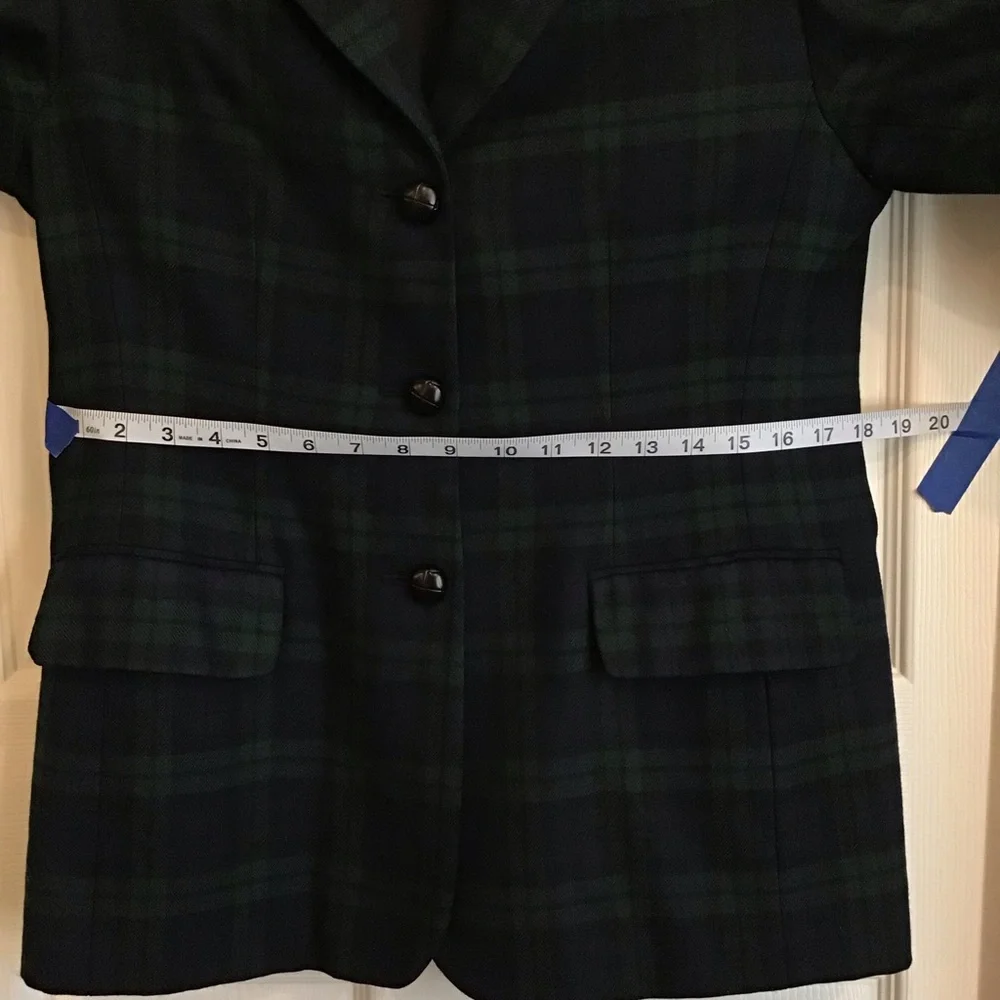 Vintage Talbots Classic Wool Blazer, blue & green plaid Size 10 petite - Picture 9 of 11